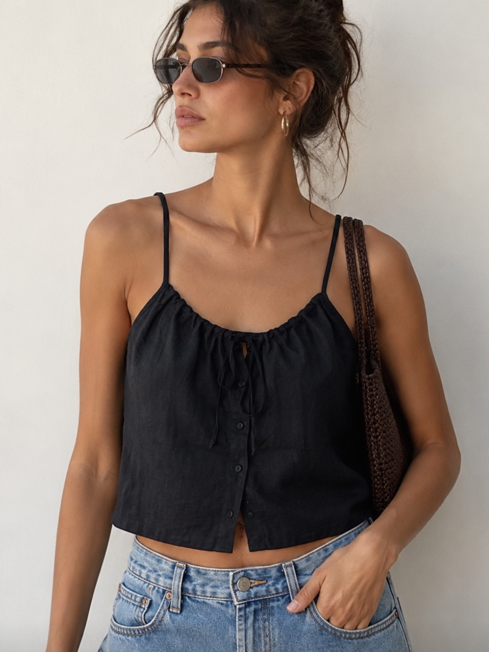 Lauren Ralph Lauren Vintage 90’s Y2K 100% Linen Black Cropped Tank